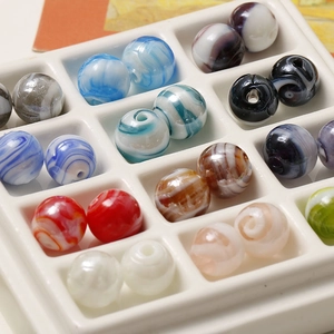 Perle di vetro colorate a righe 12mm in vassoio per creazione gioielli fai da te