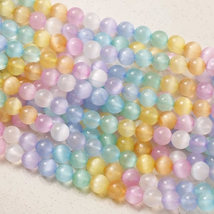 Perles oeil de chat arc-en-ciel 8mm pour bijoux avec texture de soie macaron
