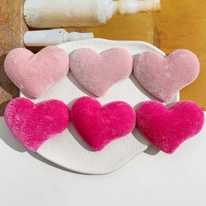 Heart Shaped Velvet Flocked DIY Jewelry Accessory Rose Red Pink Material For Hair Clip Brooch Patch Making Decoration