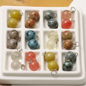 12mm round natural stone pendants with metal rings for jewelry making, 12 pairs set