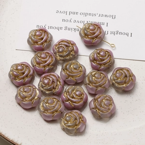 Gradient purple rose glass beads with gold trim for handmade DIY jewelry making