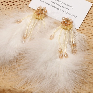 Handmade Floral Feather Tassel Charms For DIY Earring Jewelry Making Glass Beads Rhinestone Pendant Accessories Women