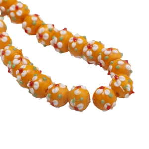Colorful floral lampwork glass beads for DIY jewelry making with orange flower design