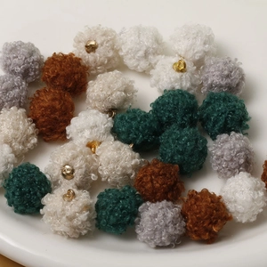 Winter faux lamb wool ball pendants with gold metal rings for DIY jewelry and hair accessories