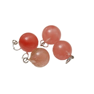 Set of four pink orange translucent natural stone round charms with silver metal loops