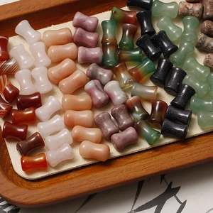 Red agate and rose quartz bamboo-shaped loose beads for DIY jewelry making