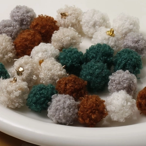 Winter fluffy lamb hair plush balls with gold loops for DIY jewelry making and crafts