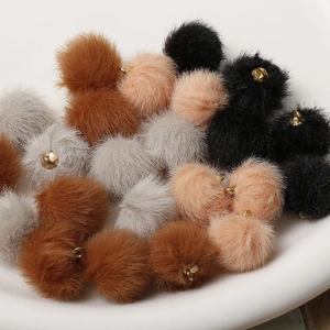 Furry plush pom pom pendant charms in assorted earth tones for DIY jewelry making