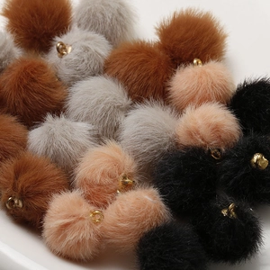 Plush faux fur pompom charms with gold rings for DIY jewelry making in various colors