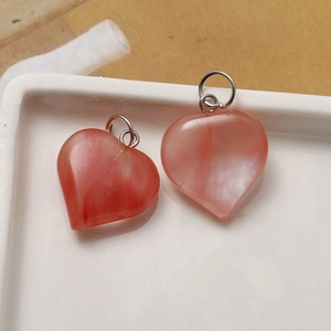 Pink heart-shaped natural stone pendants with silver rings for DIY jewelry making