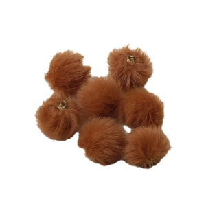 Brown fluffy faux fur pompom pendants with gold rings for DIY jewelry making
