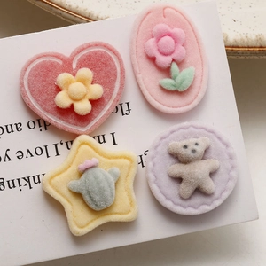 Cute cartoon flocked acrylic charms with flower, heart, cactus and bear patterns