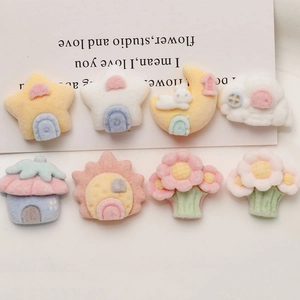 Cute cartoon macaron flocked resin charms in moon, rabbit, star, and flower shapes