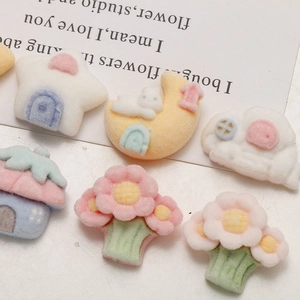 Cute macaron color flocked resin charms including stars, moon rabbit, and flower motifs
