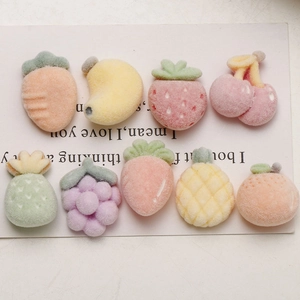Cute flocked fruit charms set including strawberry pineapple and grape for DIY crafts