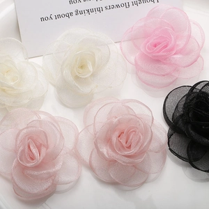 Three-dimensional mesh gauze rose flower accessories in pink, cream white and black