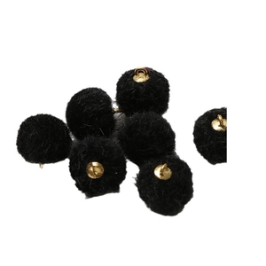 Schwarze Plüsch-Pompon-Anhänger mit Goldösen für DIY-Ohrringe und Haarschmuck-Zubehör