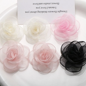 3D Organza Mesh Rose Flower Charms For DIY Jewelry Making Handmade Camellia Headwear Brooch Clothing Decor Accessories