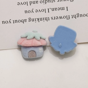 Cute macaron-colored flocked resin mushroom house DIY charms in pastel pink and blue