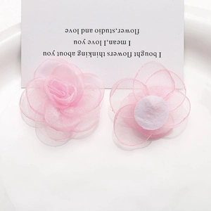 Pink mesh rose handmade flower hair accessories with layered fabric petals and soft finish