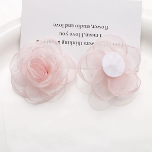 Detailed front and back view of two-piece layered pink mesh 3D flower DIY accessories