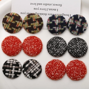 Set of round tweed and bouclé fabric buttons in various checkered patterns for DIY crafts