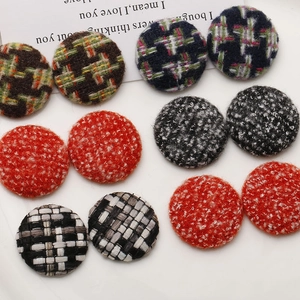 Assorted vintage tweed fabric covered round buttons for DIY craft and hair accessories