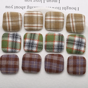Vintage Plaid Square Fabric Wrapped Buttons Handmade DIY Materials For Earring Hair Accessories Jewelry Making Craft Buttons