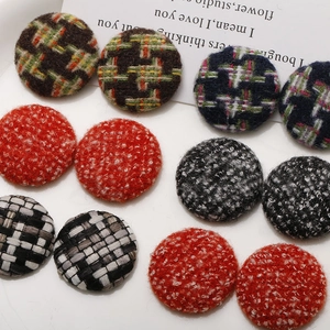 Retro style tweed covered round buttons for DIY jewelry making and hair accessories