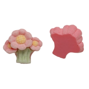 Pink flocked floral resin charms for DIY crafts featuring three-flower bouquet design