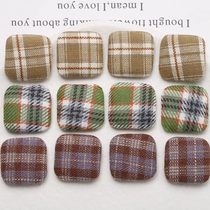 Set of retro plaid square fabric covered buttons for DIY earrings and hair accessories