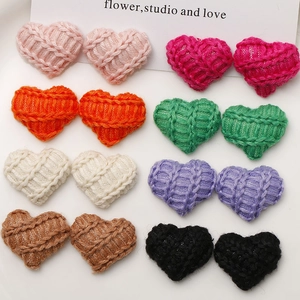 Set of 16 pieces heart shaped knitted charms in 8 colors for DIY hair accessories