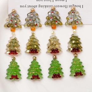 Christmas tree resin charms with gold foil star for DIY jewelry and hair accessories