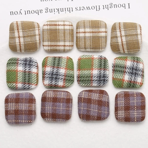 Set of 12 vintage plaid fabric square buttons for DIY jewelry and hair accessories