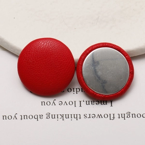 Litchi texture red leather round buttons for DIY hair clips and jewelry making