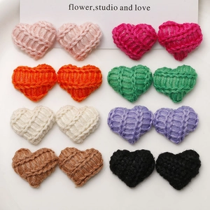 Handmade Knitted Heart Shaped Buttons For DIY Hair Accessories Cotton Thread Heart Cloth Patches Clothing Decor