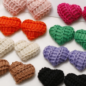 Handmade crochet heart buttons in colorful knit yarn for DIY hair accessories crafts