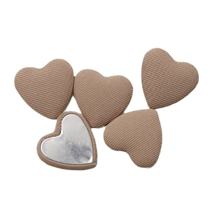 Set of 5 minimalist heart shaped fabric covered buttons with silver metal backing