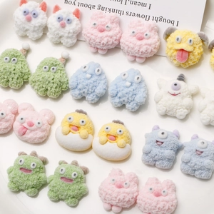 Assorted flocked cartoon animal resin cabochons for DIY crafts and phone cases