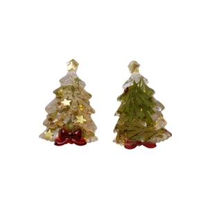 Handmade Christmas tree resin pendant with green botanicals and gold star sequins