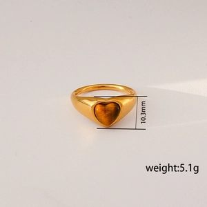 Bague vintage en acier inoxydable avec pierre oeil de tigre en cœur de 10,3 mm et 5,1 g