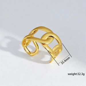 Polished titanium steel open cuff with chain link texture, 35.4mm width and 32.3g weight