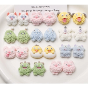 Colorful flocked resin animal charms including cute dogs and monsters for DIY hair clips