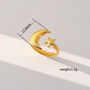 Macro shot of gold celestial ring showing 17.4mm diameter and 5.3g weight detail