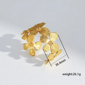 Detail of adjustable titanium steel flower cuff with 30.4mm diameter and brushed texture