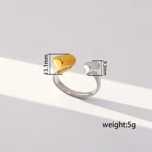 Detailed view of bicolor heart-shaped open ring showing 13.1mm and 9.3mm dimensions