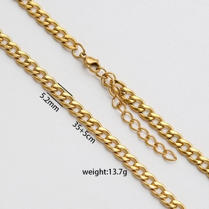 Vintage green peacock tail titanium steel necklace with 5.2mm golden curb chain links