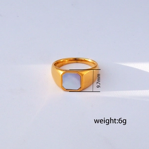 Detalle de anillo de sello vintage de 9,7 mm con incrustación de concha blanca octogonal