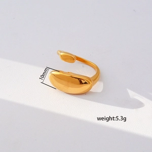 Polished gold pebble open ring with 10mm asymmetric design and 5.3g weight detail