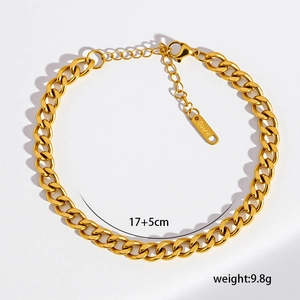 Gold stainless steel chunky bead chain bracelet with Love charm and 17+5cm extension